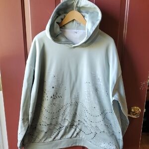 Mint Green Oversized Embellished Floral Hoodie